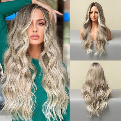 Fashion lady wigs large waves long curly hair natural gray full head