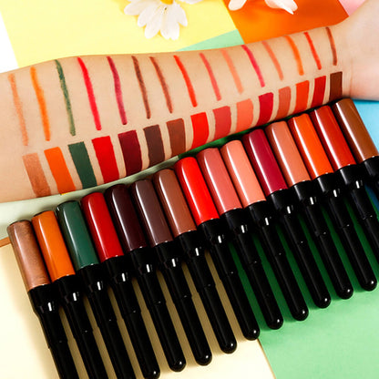 15 color matte liquid lipstick+lip liner double-headed long lasting