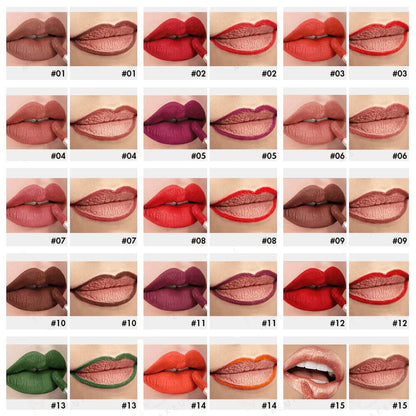 15 color matte liquid lipstick+lip liner double-headed long lasting