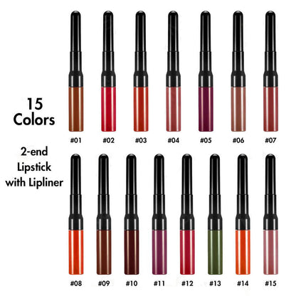 15 color matte liquid lipstick+lip liner double-headed long lasting