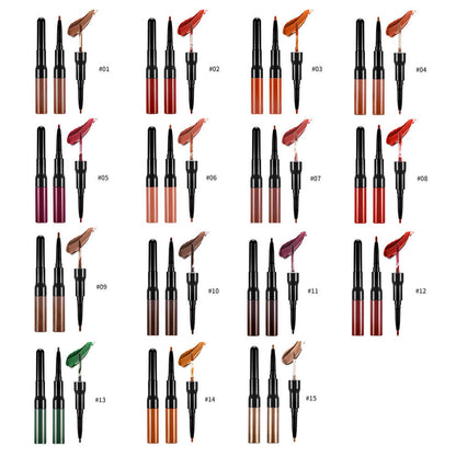 15 color matte liquid lipstick+lip liner double-headed long lasting