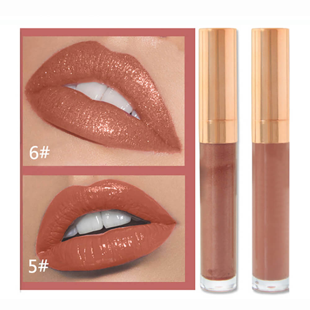 6 color lip gloss nude shimmer gold tube