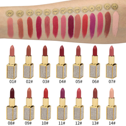 Lápiz labial mate de 14 colores Hidratante de diamante